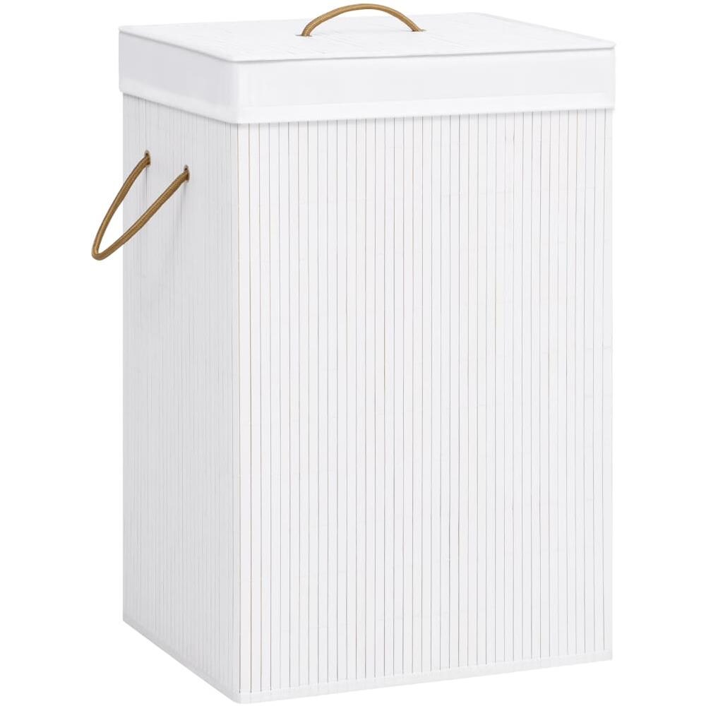 Cesto Portabiancheria in Bambù a Sezione Singola Bianco - Foto 1