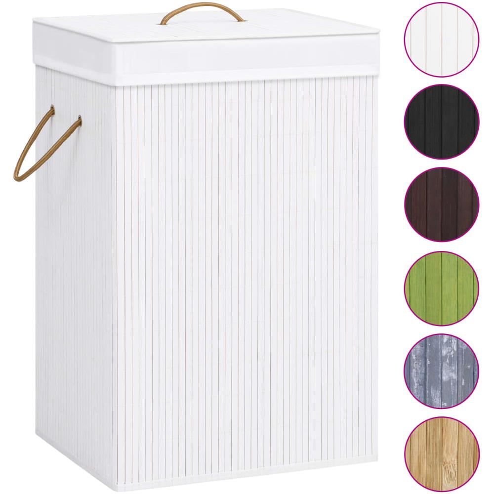 Cesto Portabiancheria in Bambù a Sezione Singola Bianco - Foto 2