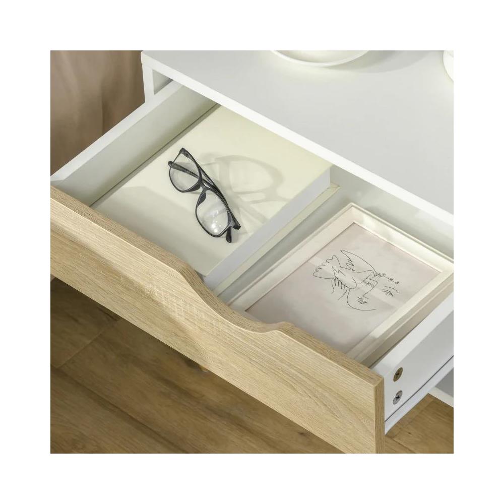 Set 2 Comodini Moderni con Cassetto e Mensola, Base Rialzata e Gambe in Legno 50x39x51cm Bianco e Rovere - Foto 8