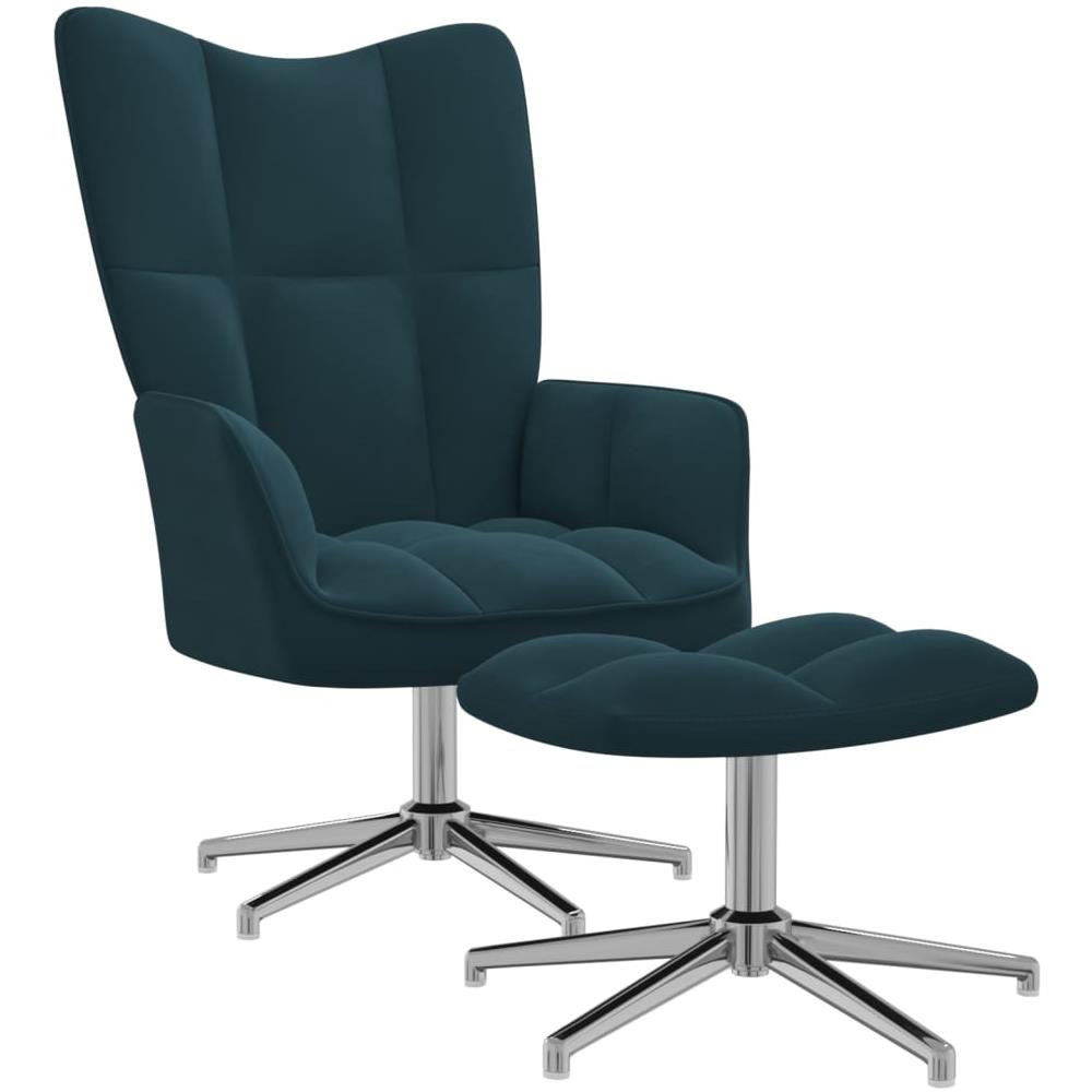 Poltrona Relax Con Poggiapiedi Blu In Velluto - Foto 1