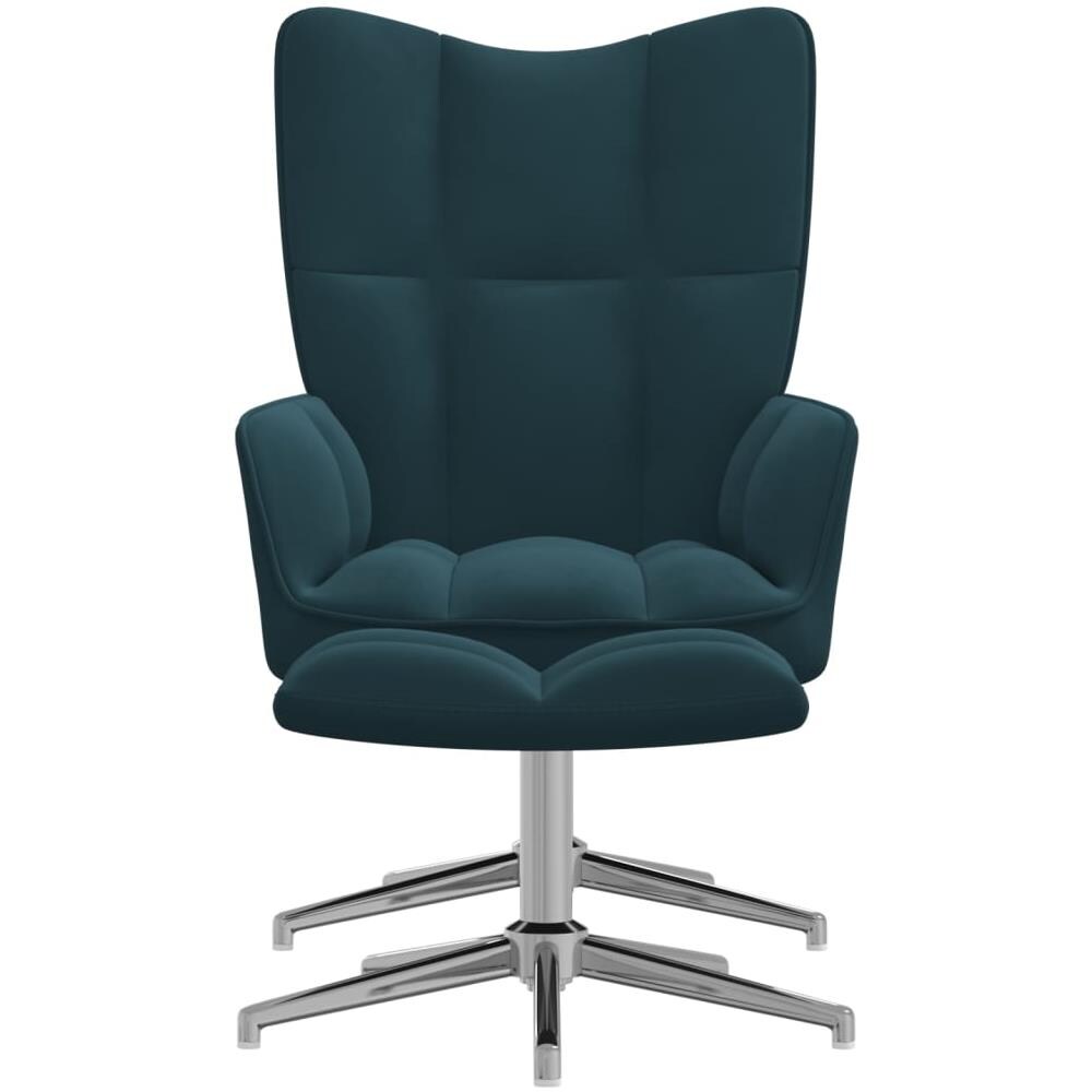 Poltrona Relax Con Poggiapiedi Blu In Velluto - Foto 3