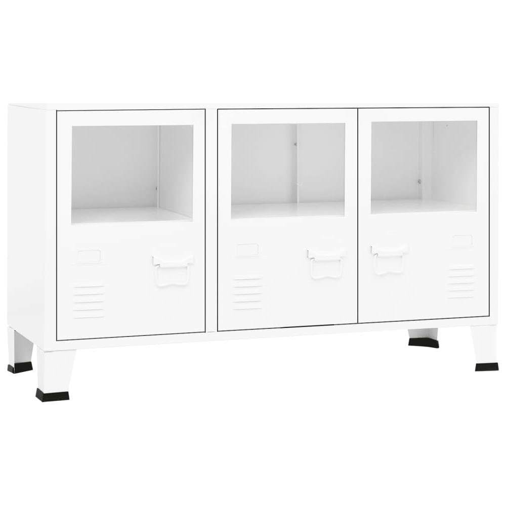 Credenza Bianca Industriale 105x35x62 Cm In Metallo E Vetro - Foto 2