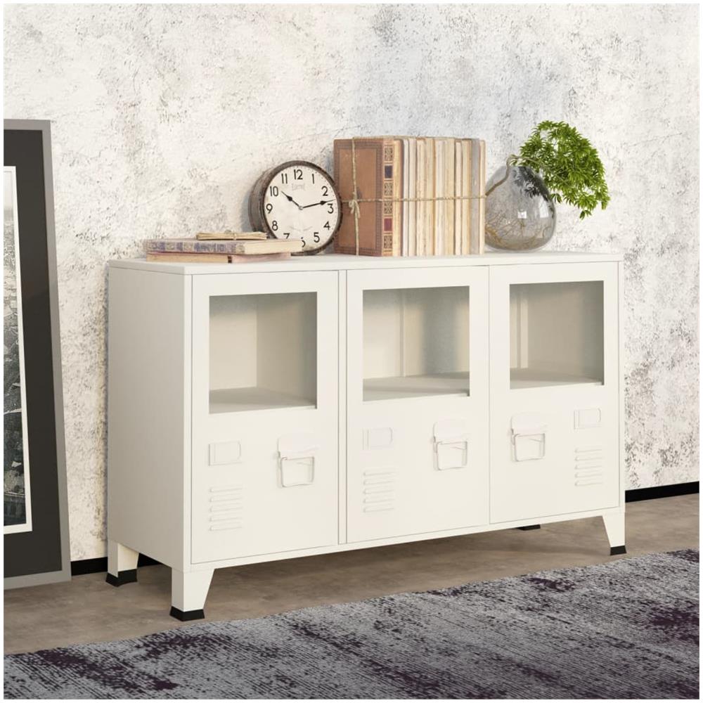 Credenza Bianca Industriale 105x35x62 Cm In Metallo E Vetro - Foto 1