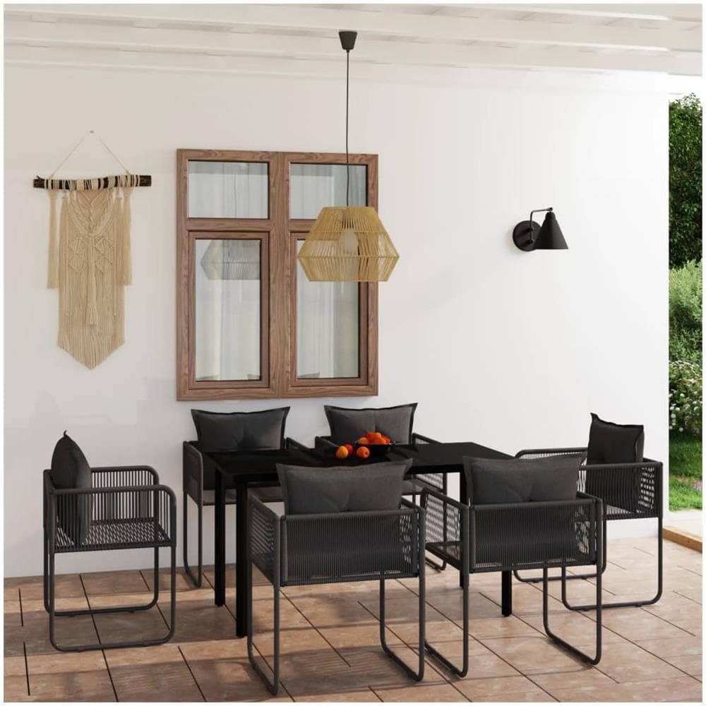 Set Mobili Da Pranzo Per Giardino 7 Pz Nero - Foto 1