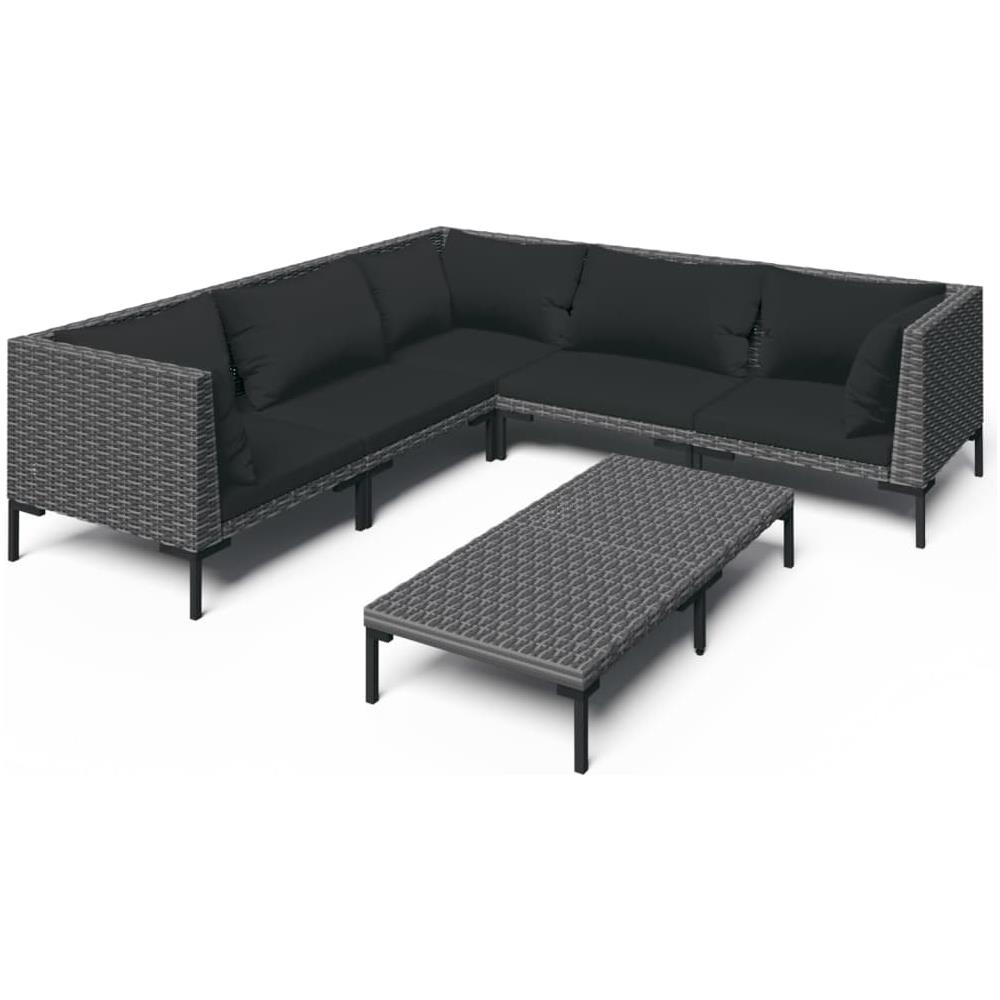 Set Divani Giardino 6 Pz Con Cuscini In Polyrattan Grigio Scuro - Foto 1