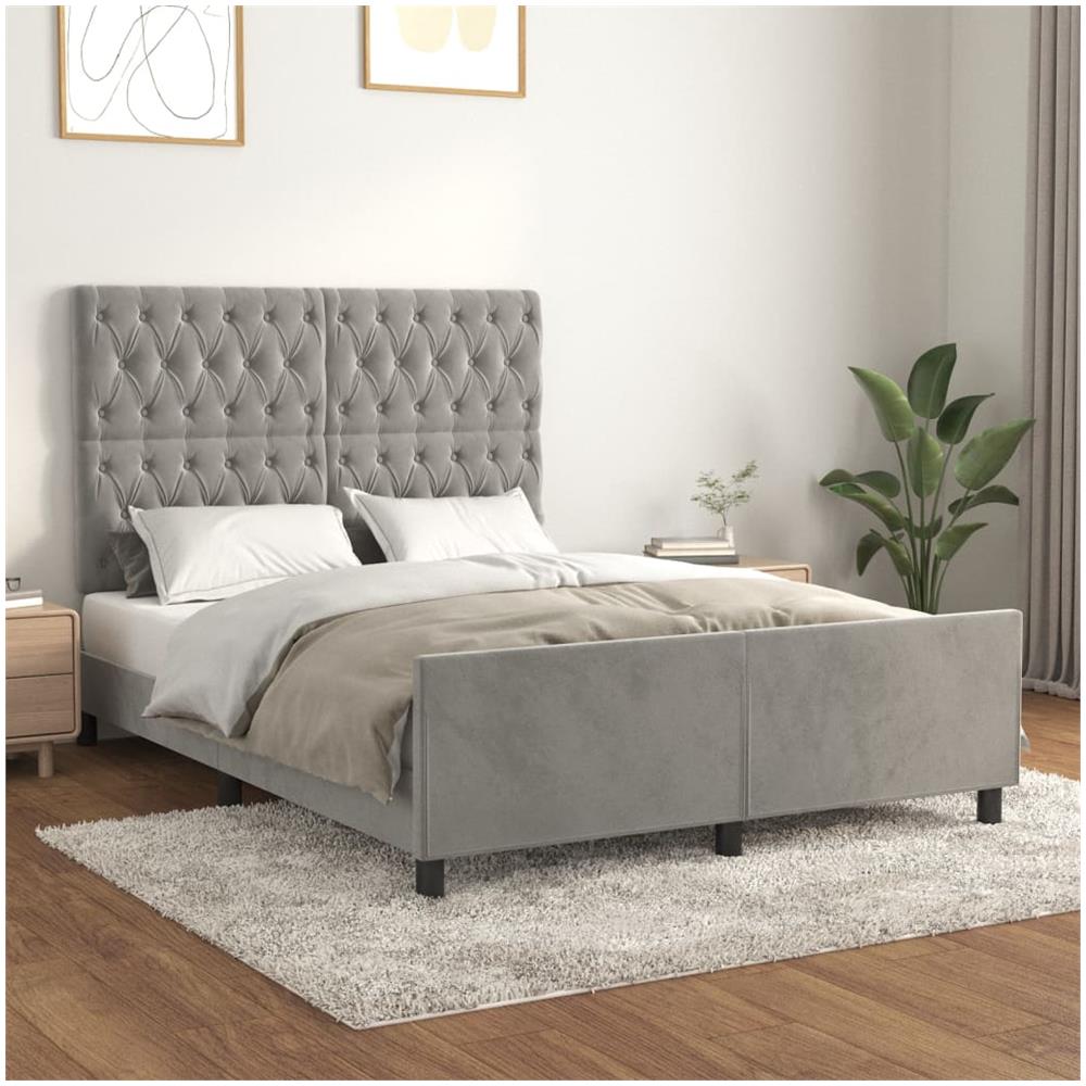 Giroletto Con Testiera Grigio Chiaro 140x190 Cm In Velluto - Foto 1