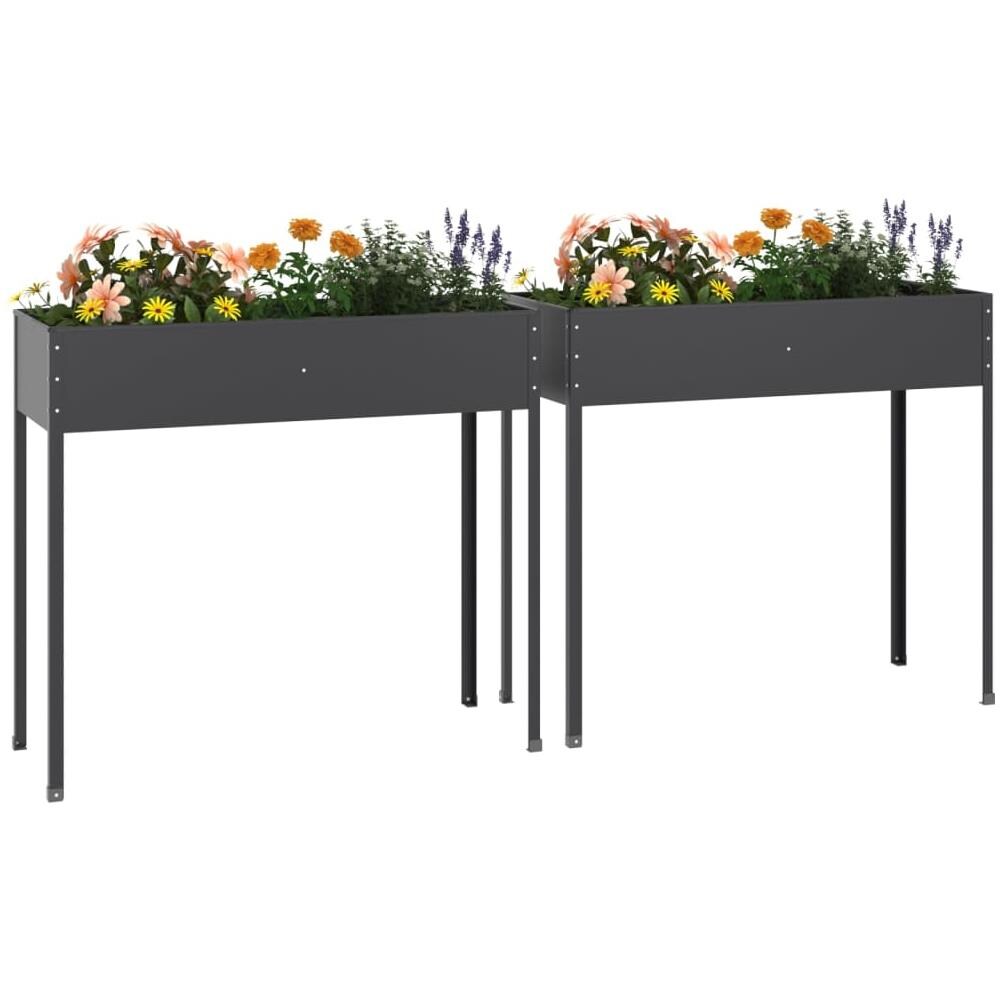 Fioriere Da Giardino 2 Pz Antracite Acciaio Zincato - Foto 2