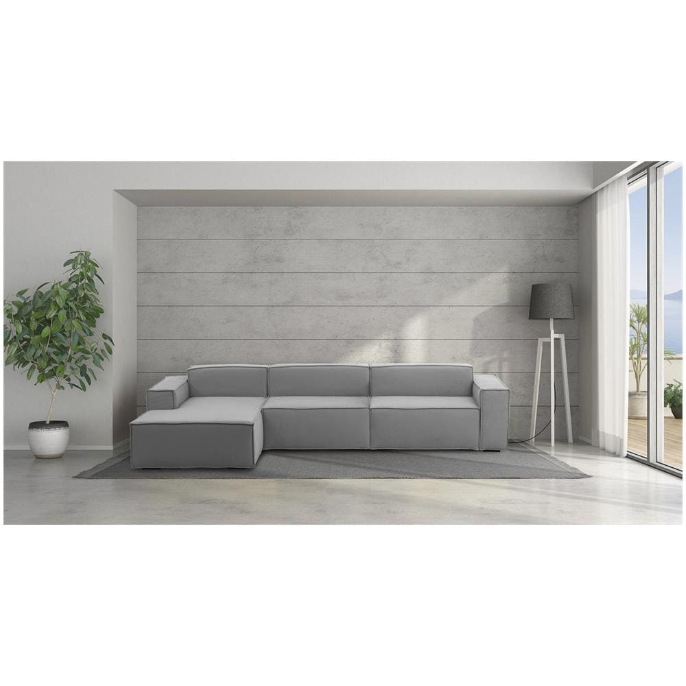 Divano Fisso Licia, Divano Componibile A 4 Posti Con Penisola Sinistra, 100% Made In Italy, Sofà Moderno In Tessuto, Cm 340x170h70, Grigio - Foto 1