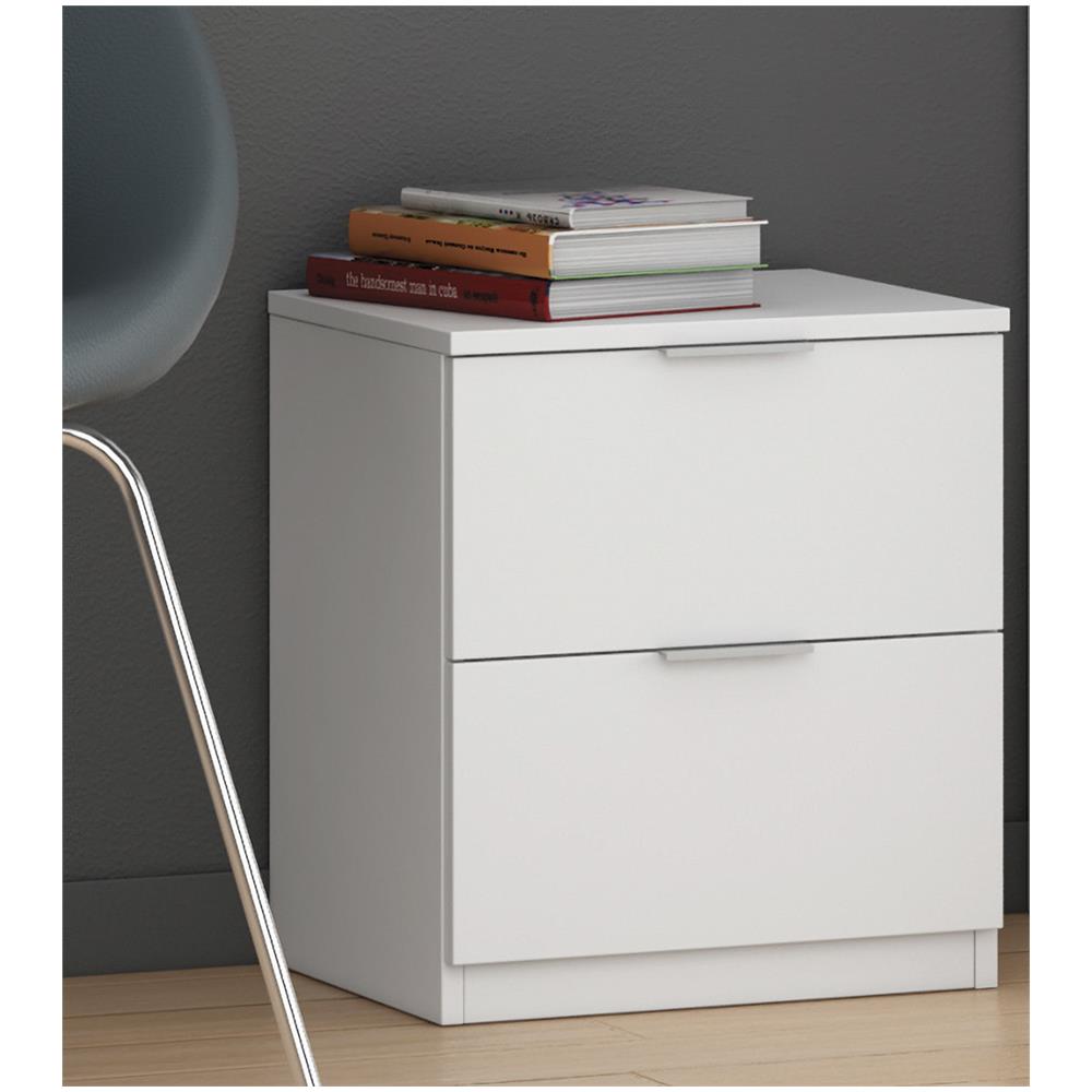 Comodino Syracuse, Comodino Moderno A 2 Cassetti, Tavolino Da Notte, Comò Basso Per Camera Da Letto, 38x34h45 Cm, Bianco - Foto 1