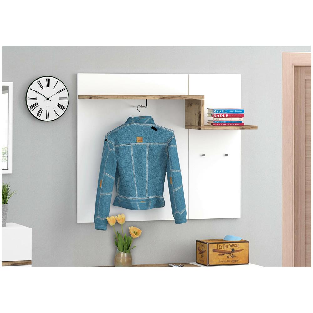 Mobile Da Ingresso Ezio, Entratina Moderna Multifunzione, Armadietto Multiuso Per Atrio, 100% Made In Italy, Cm 120x30h100, Bianco Lucido E Acero - Foto 1