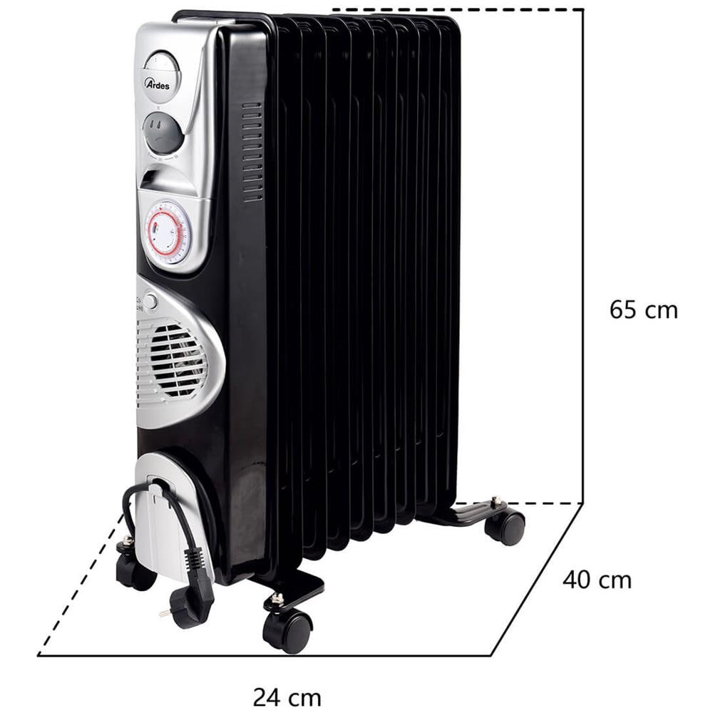 Radiatore ad Olio AR4R09BTTE OILO9 Turbo Time Potenza 2400 W con Timer e Termostato - Nero / Argento - Foto 2