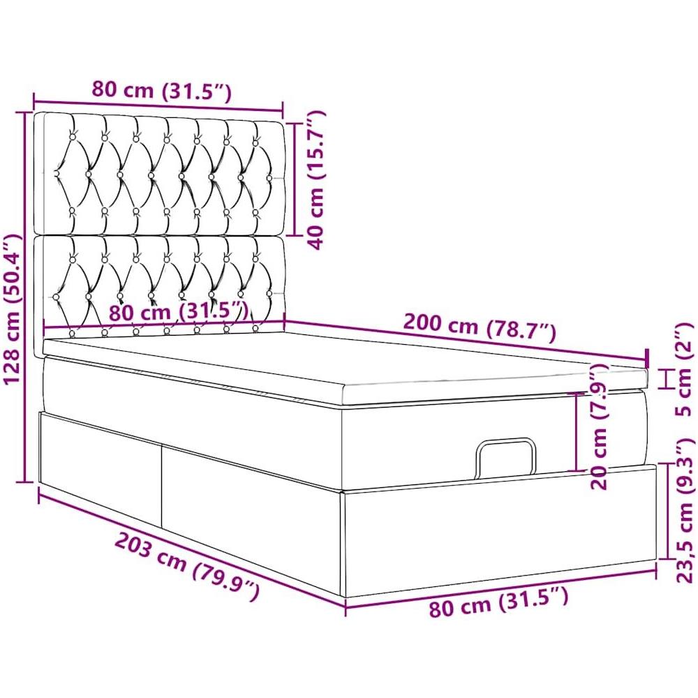 Struttura Letto Pouf con Materassi Rosa 80x200 cm Velluto - Foto 10