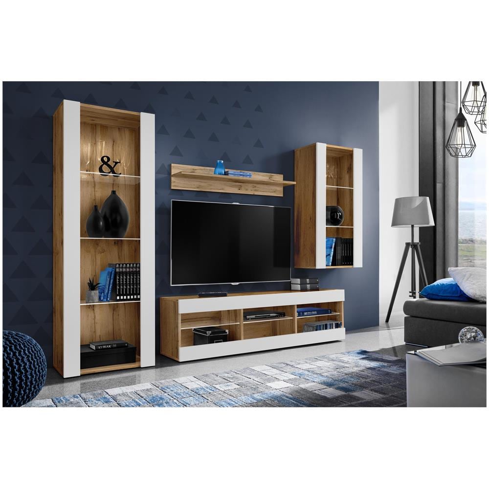 Komodee, Set Di Mobili Porta TV Tivoli Medio RTV, Wotan /White, Senza LED, Larghezza 245 cm x Altezza 159 cm x Profondità 35 cm, Per soggiorno, Camera da letto - Foto 2