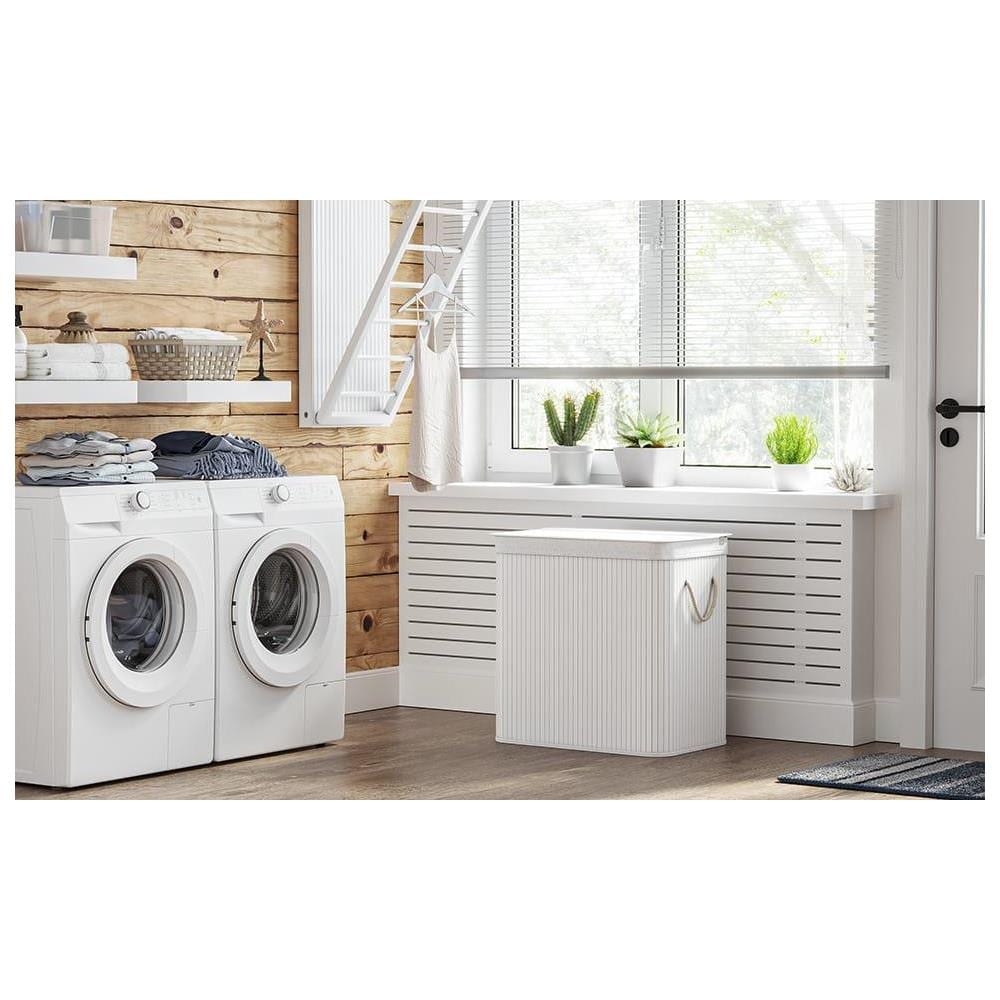 Cesto portabiancheria in bambù VALORA, tre scomparti, bianco, 150L LCB091W01 x3 - Foto 10