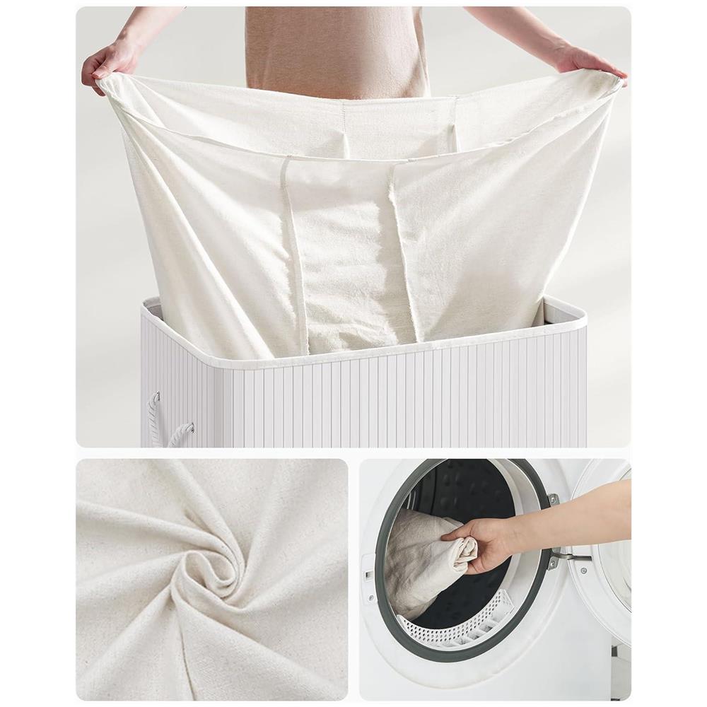 Cesto portabiancheria in bambù VALORA, tre scomparti, bianco, 150L LCB091W01 x3 - Foto 2