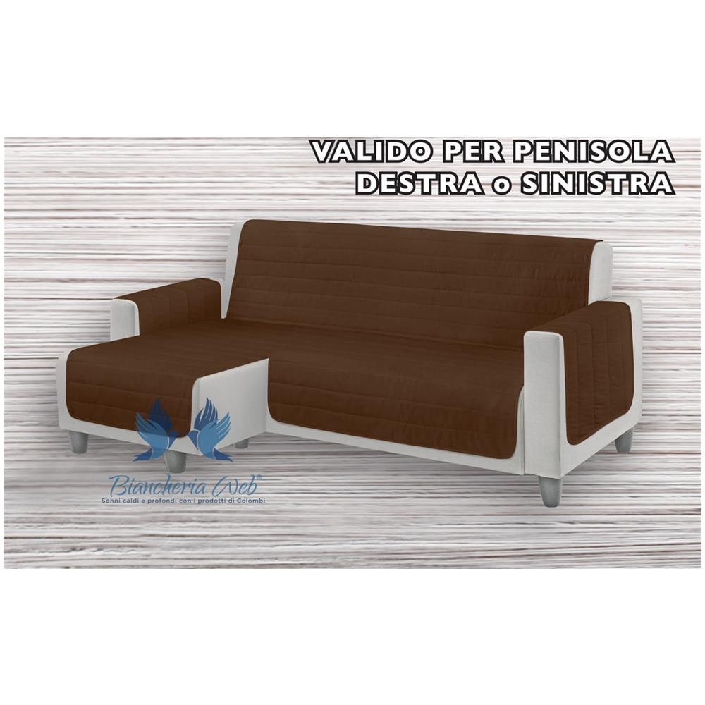 Copridivano Trapuntato Per Divani Con Penisola Destra Sinistra In Tinta Unita O.B. Penisola 290 Marrone - Foto 1