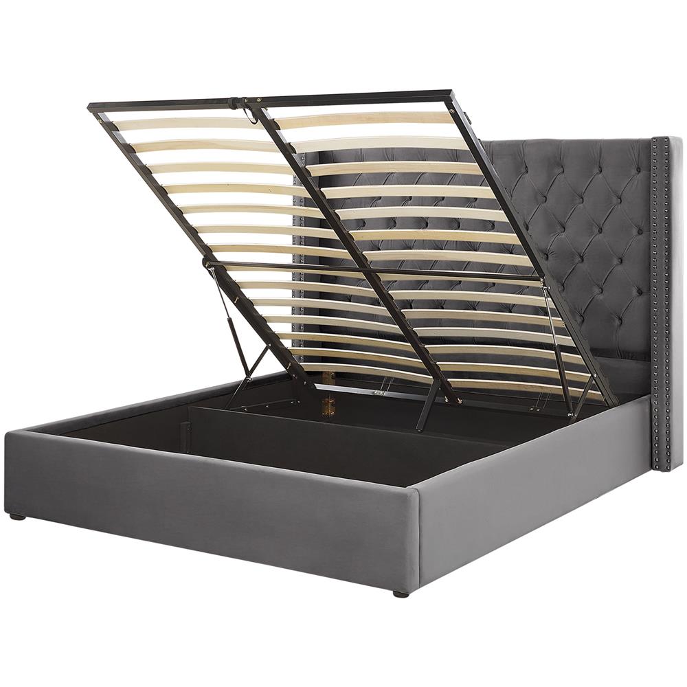 Letto Imbottito In Velluto Grigio Con Contenitore 160 X 200 Cm Lubbon - Foto 1