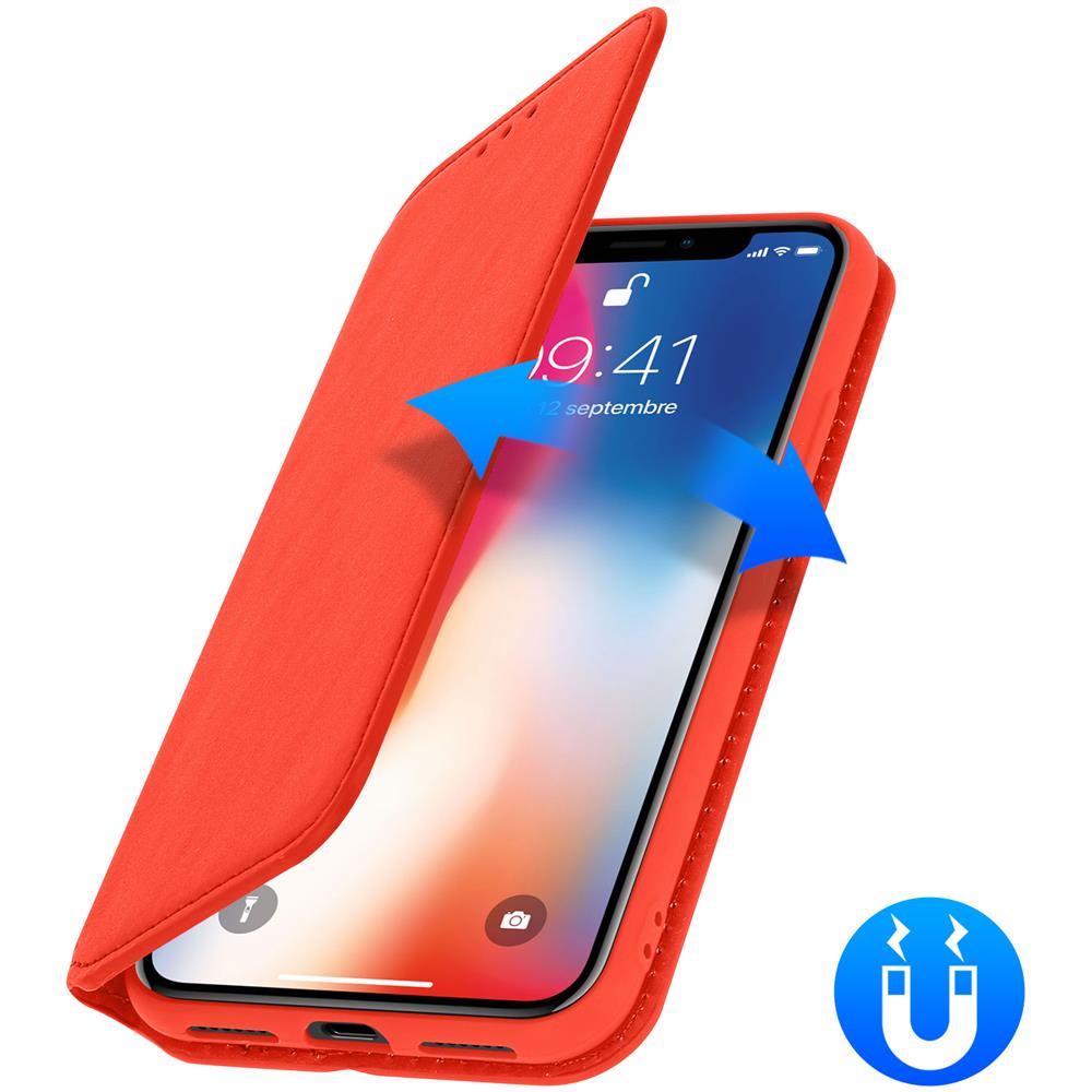 Custodia Iphone X / Xs Portacarte Funzione Supporto Similpelle Liscia Rosso - Foto 2