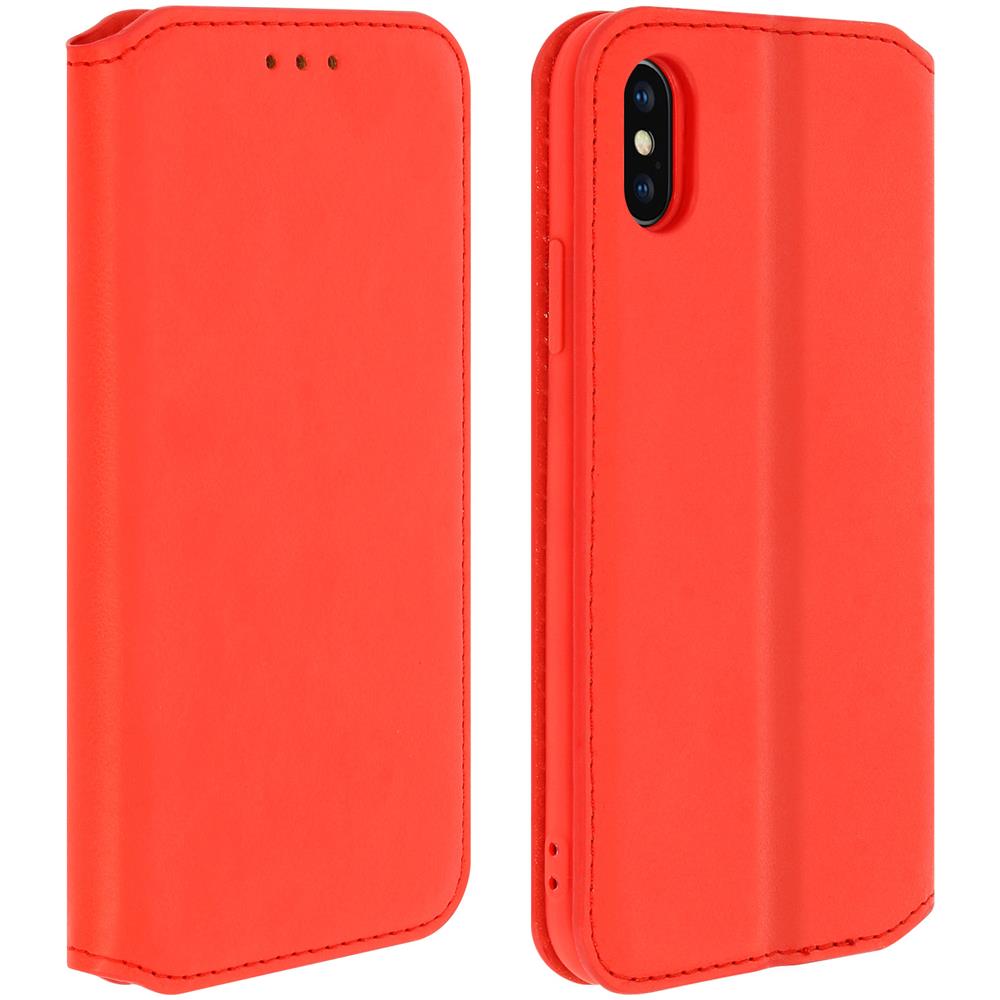 Custodia Iphone X / Xs Portacarte Funzione Supporto Similpelle Liscia Rosso - Foto 1