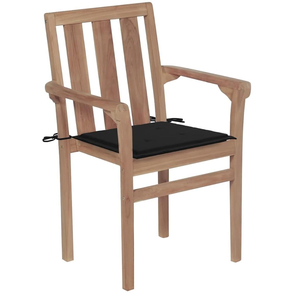 Sedie da Giardino Impilabili con Cuscini 4 pz Massello di Teak - Foto 3