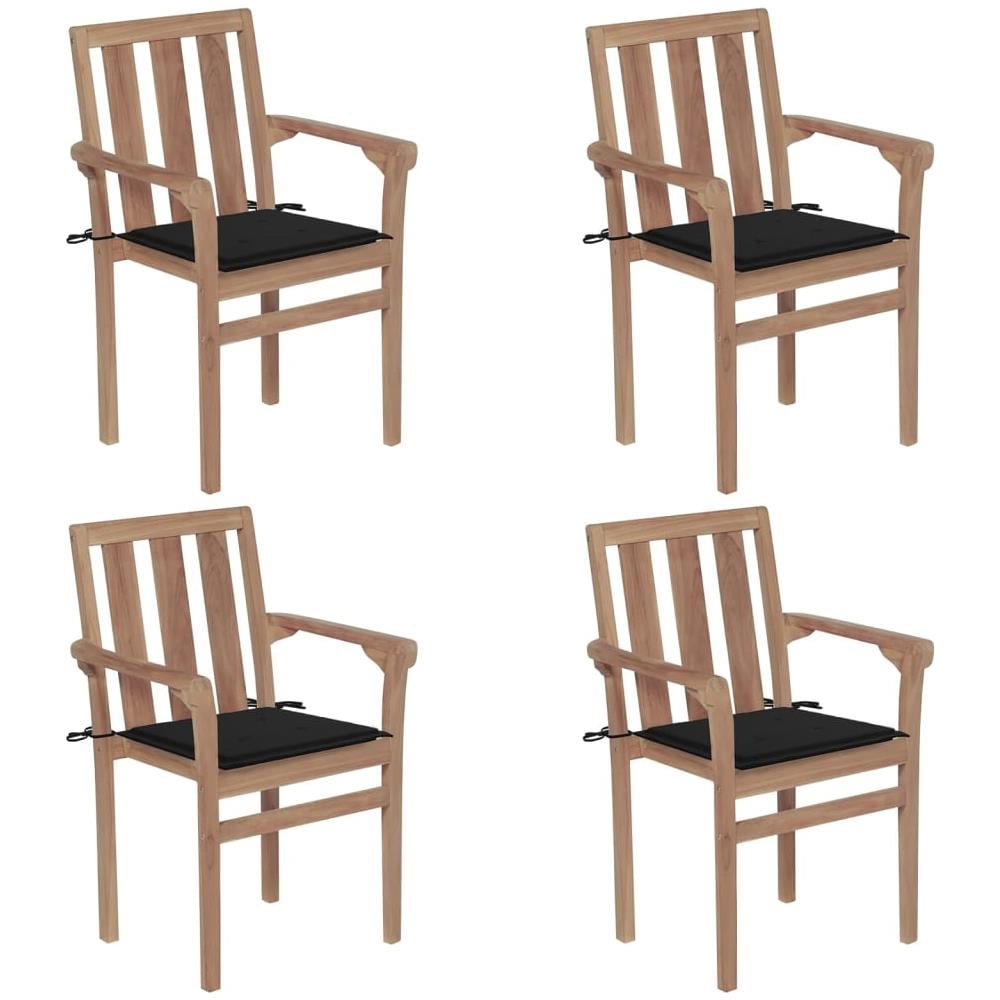 Sedie da Giardino Impilabili con Cuscini 4 pz Massello di Teak - Foto 1