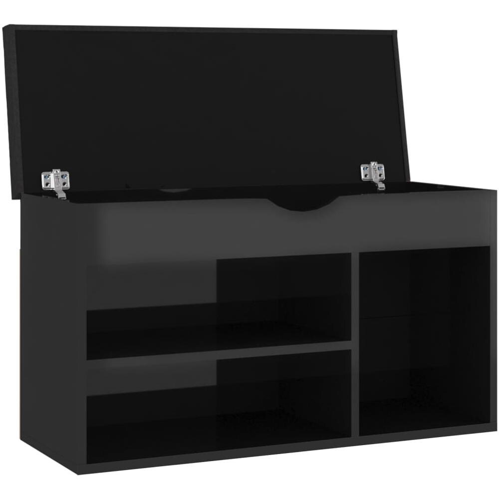 Panca Porta Scarpe Cuscino Nero Lucido 80x30x47cm Multistrato - Foto 2