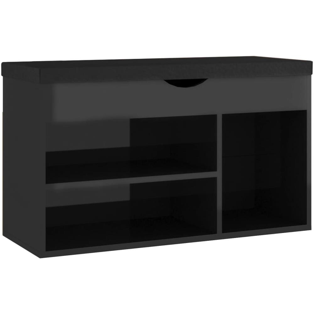 Panca Porta Scarpe Cuscino Nero Lucido 80x30x47cm Multistrato - Foto 1