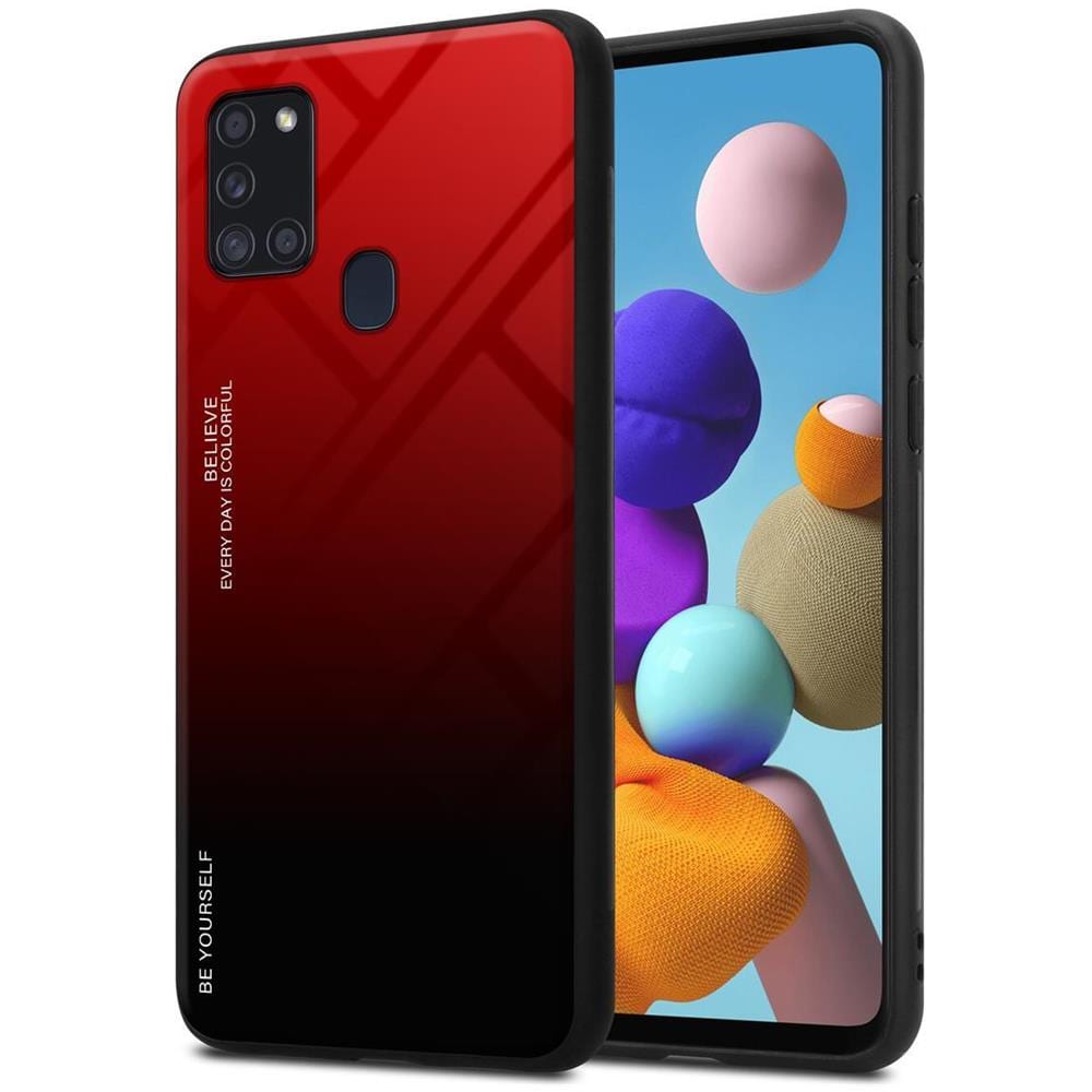 Custodia Compatibile Con Samsung Galaxy A21s In Rosso - Nero - Coperchio Protettivo Bicolore In Vetro Temperato E Silicone Tpu - Foto 1