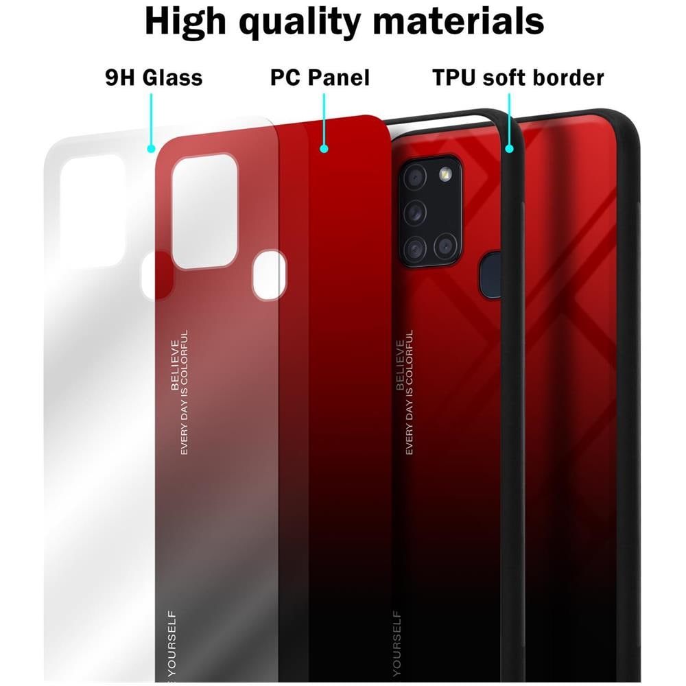 Custodia Compatibile Con Samsung Galaxy A21s In Rosso - Nero - Coperchio Protettivo Bicolore In Vetro Temperato E Silicone Tpu - Foto 7