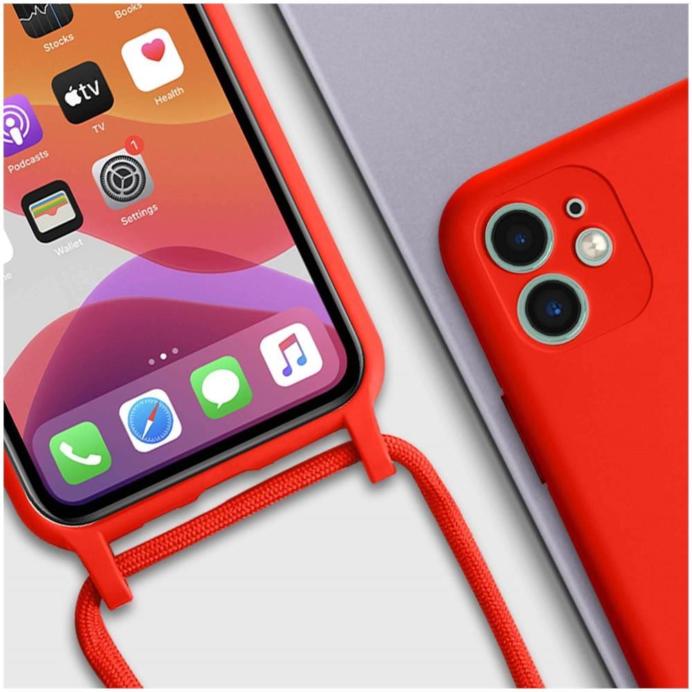 Cover Semirigida Per Iphone 11 Cordino Nylon Intrecciato 80 Cm Rossa - Foto 5