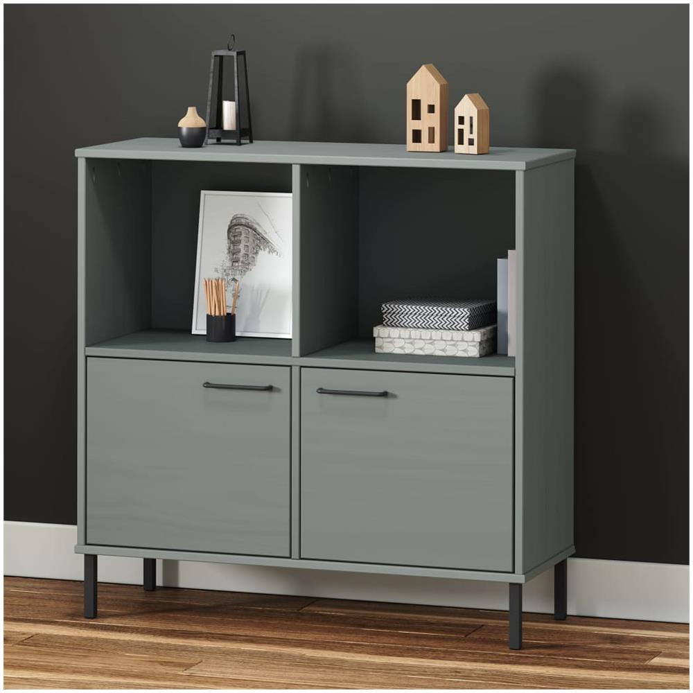 Libreria Gambe Metallo Grigio 90x35x90,5 Cm Legno Massello Oslo - Foto 1