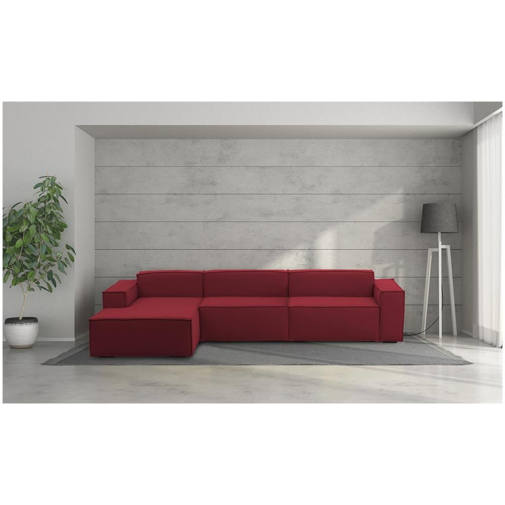 Divano Fisso Licia, Divano Componibile A 4 Posti Con Penisola Sinistra, 100% Made In Italy, Sofà Moderno In Tessuto, Cm 340x170h70, Rosso - Foto 1