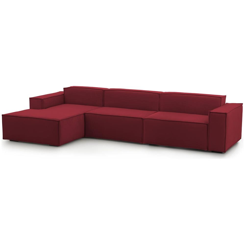 Divano Fisso Licia, Divano Componibile A 4 Posti Con Penisola Sinistra, 100% Made In Italy, Sofà Moderno In Tessuto, Cm 340x170h70, Rosso - Foto 2