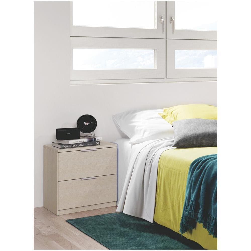 Comodino Syracuse, Comodino Moderno A 2 Cassetti, Tavolino Da Notte, Comò Basso Per Camera Da Letto, 38x34h45 Cm, Rovere - Foto 1