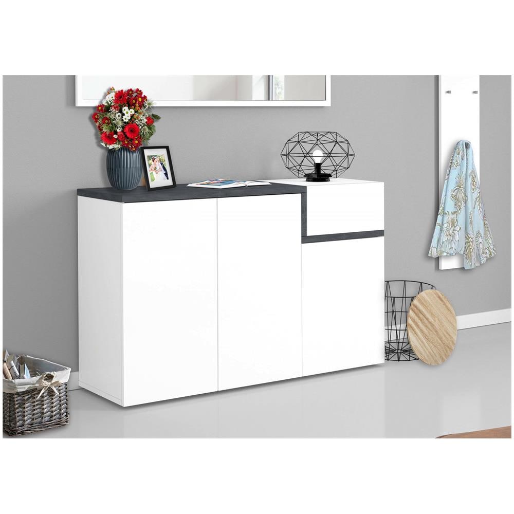 Scarpiera Steve, Mobile Multiuso 3 Ante E 1 Anta A Ribalta, Portascarpe Da Ingresso, 100% Made In Italy, Cm 120x40h80, Bianco Lucido E Ardesia - Foto 1