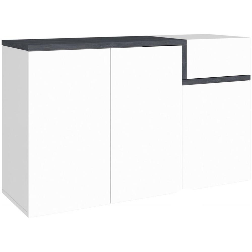 Scarpiera Steve, Mobile Multiuso 3 Ante E 1 Anta A Ribalta, Portascarpe Da Ingresso, 100% Made In Italy, Cm 120x40h80, Bianco Lucido E Ardesia - Foto 2