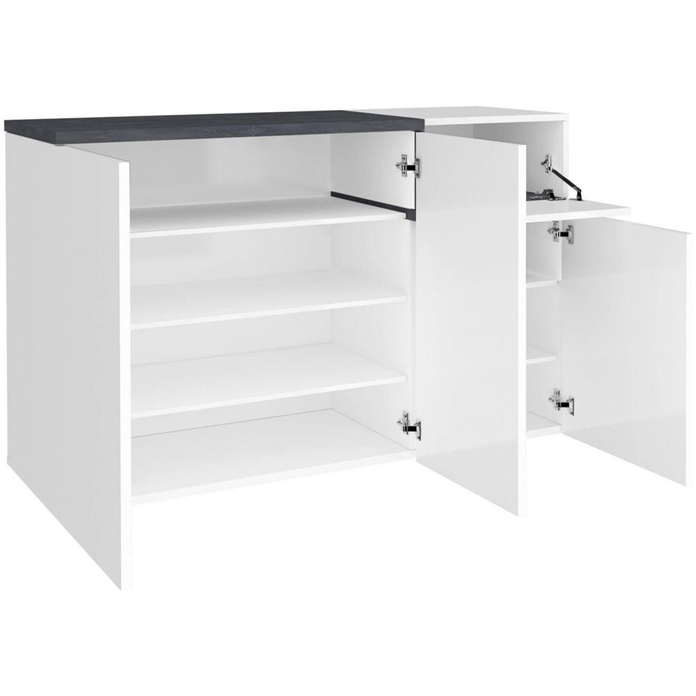 Scarpiera Steve, Mobile Multiuso 3 Ante E 1 Anta A Ribalta, Portascarpe Da Ingresso, 100% Made In Italy, Cm 120x40h80, Bianco Lucido E Ardesia - Foto 4