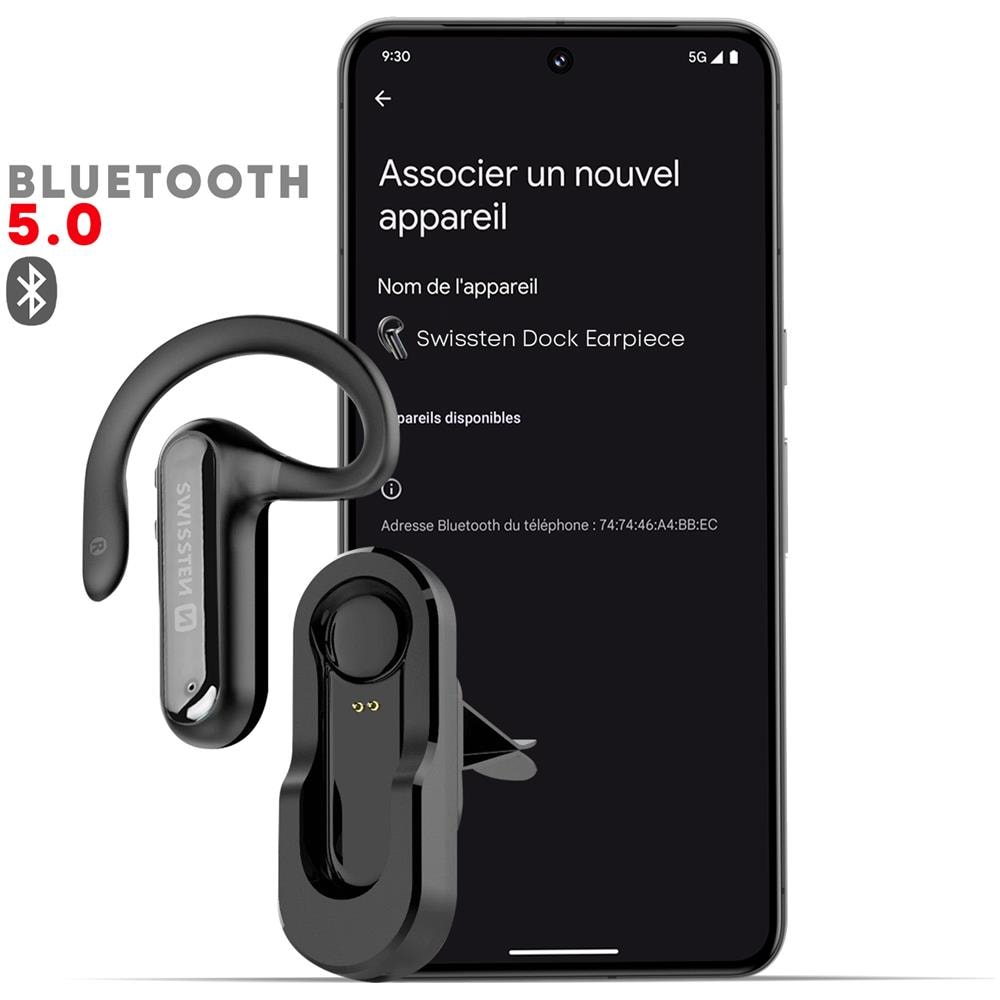 Mono-auricolare Bluetooth Swissten Dock Earpiece Base Ricarica Magnetica Inclusa - Foto 2