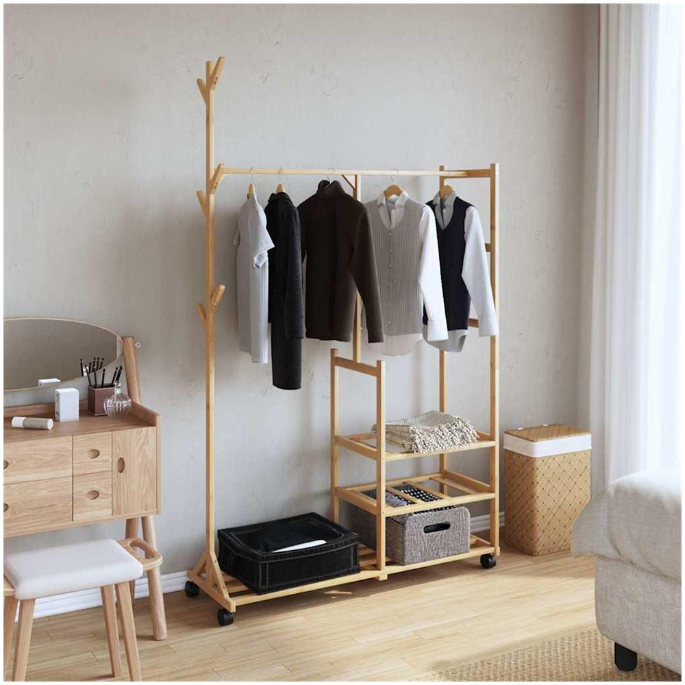 Appendiabiti con Ripiani e Ruote 100x38x175,5 cm in Bambù - Foto 2