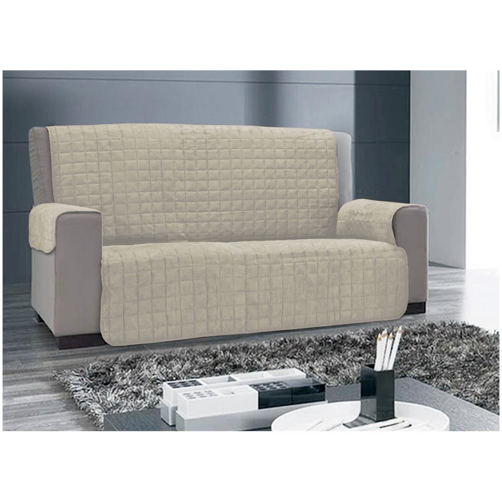 Copridivano Copripoltrona Trapuntato Antimacchia In Tinta Unita Willy Beige 4 Posti Beige - Foto 3