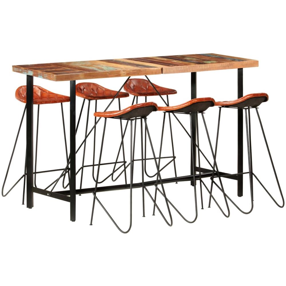 Set Da Bar 7 Pz In Legno Massello Di Recupero E Vera Pelle - Foto 1