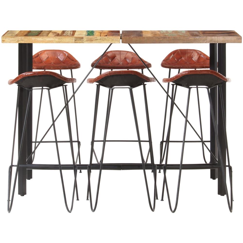 Set Da Bar 7 Pz In Legno Massello Di Recupero E Vera Pelle - Foto 2