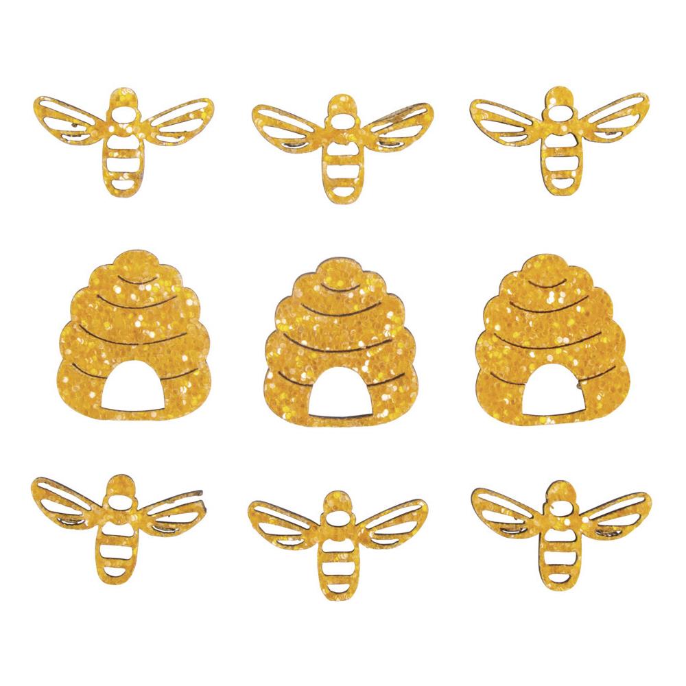 9 Mini Decorazioni Glitterate In Legno Api E Alveari - Foto 1