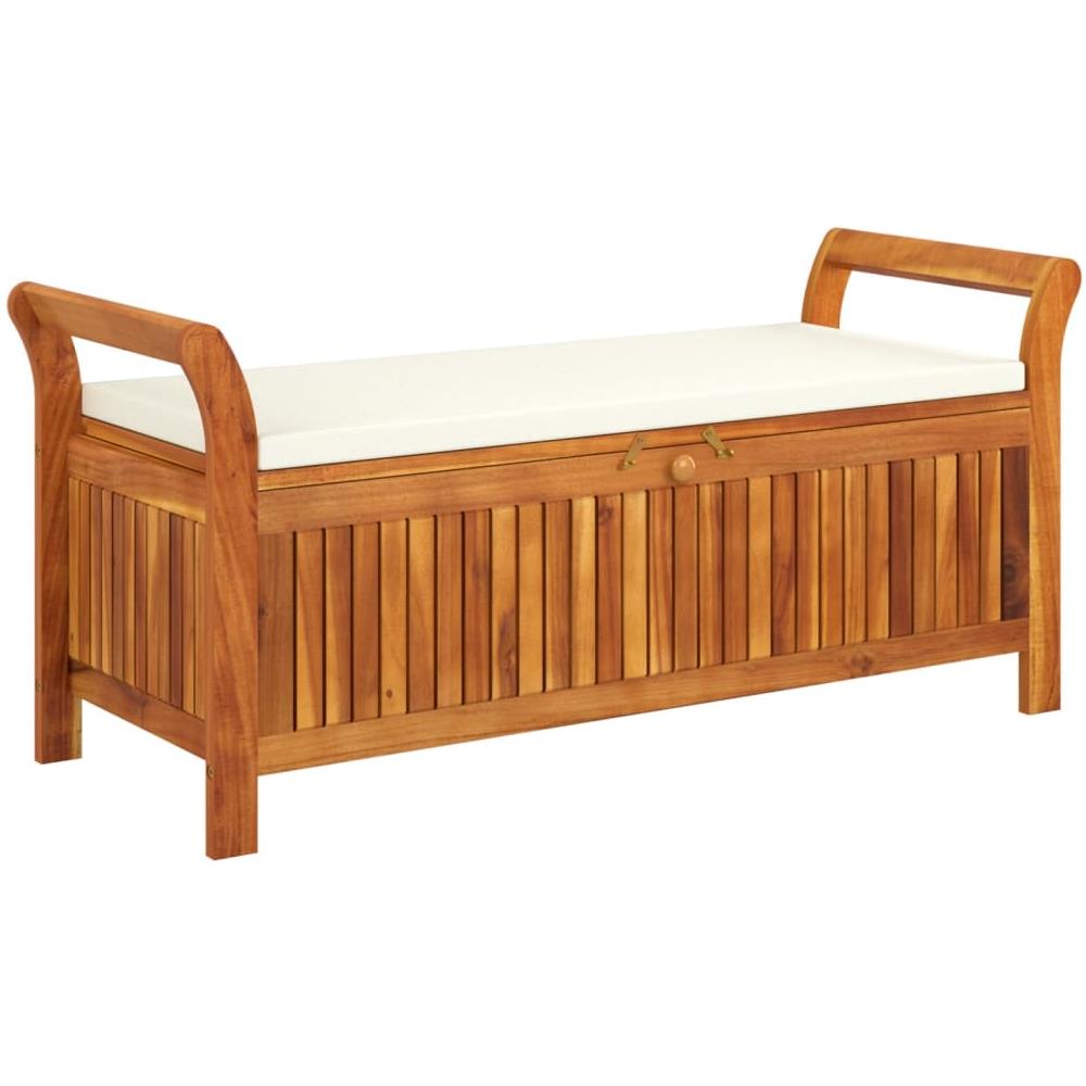 Panca Portaoggetti Giardino Cuscino 126cm Legno Massello Acacia - Foto 2