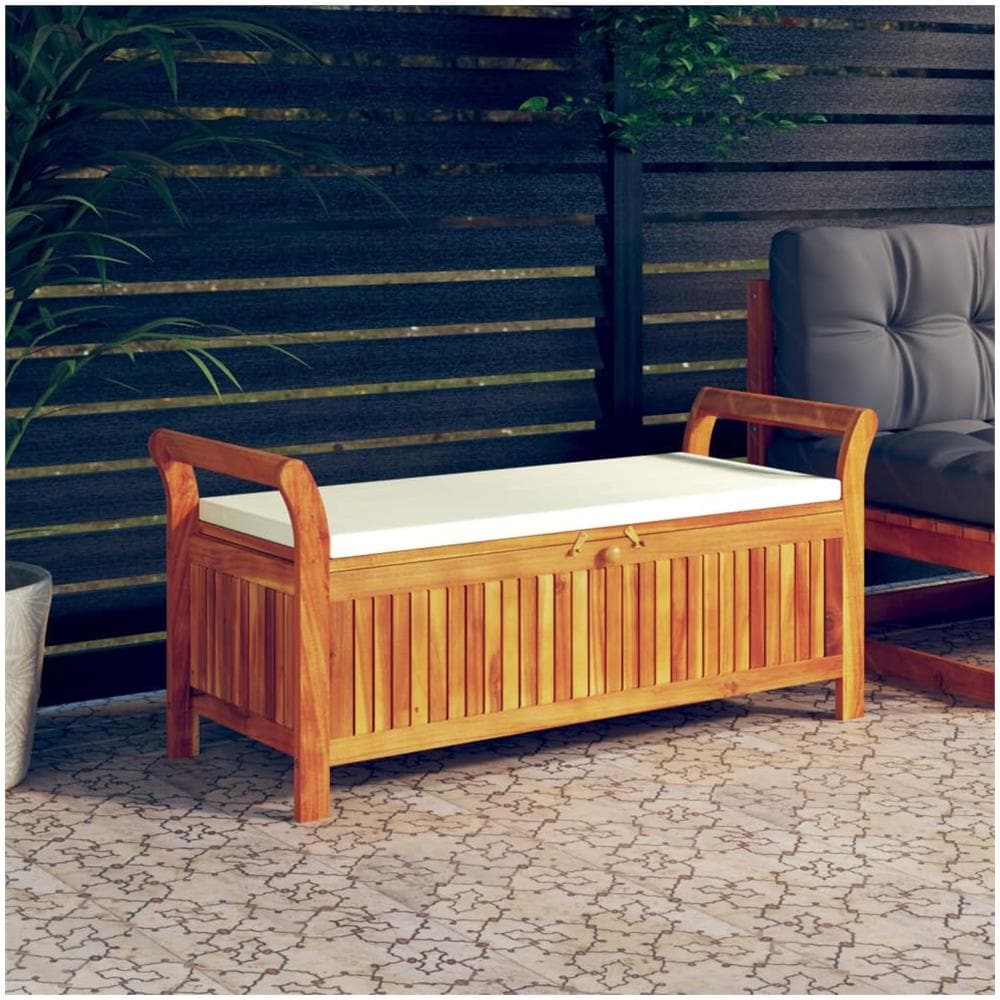 Panca Portaoggetti Giardino Cuscino 126cm Legno Massello Acacia - Foto 1