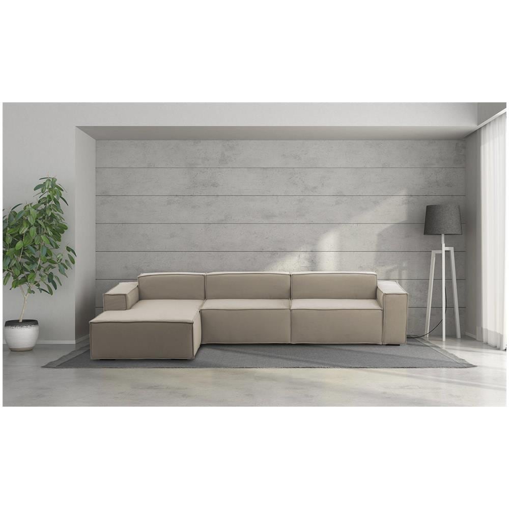 Divano Fisso Licia, Divano Componibile A 4 Posti Con Penisola Sinistra, 100% Made In Italy, Sofà Moderno In Tessuto, Cm 340x170h70, Tortora - Foto 1