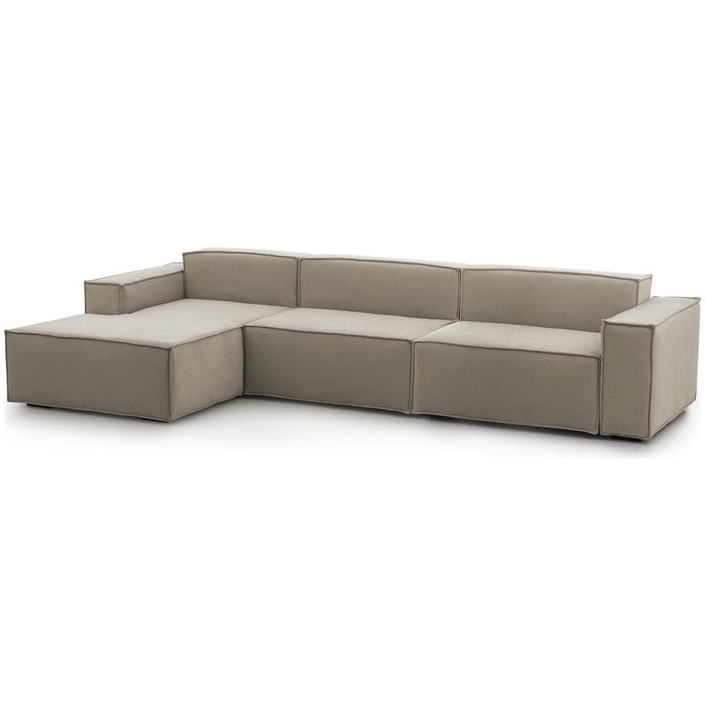 Divano Fisso Licia, Divano Componibile A 4 Posti Con Penisola Sinistra, 100% Made In Italy, Sofà Moderno In Tessuto, Cm 340x170h70, Tortora - Foto 2