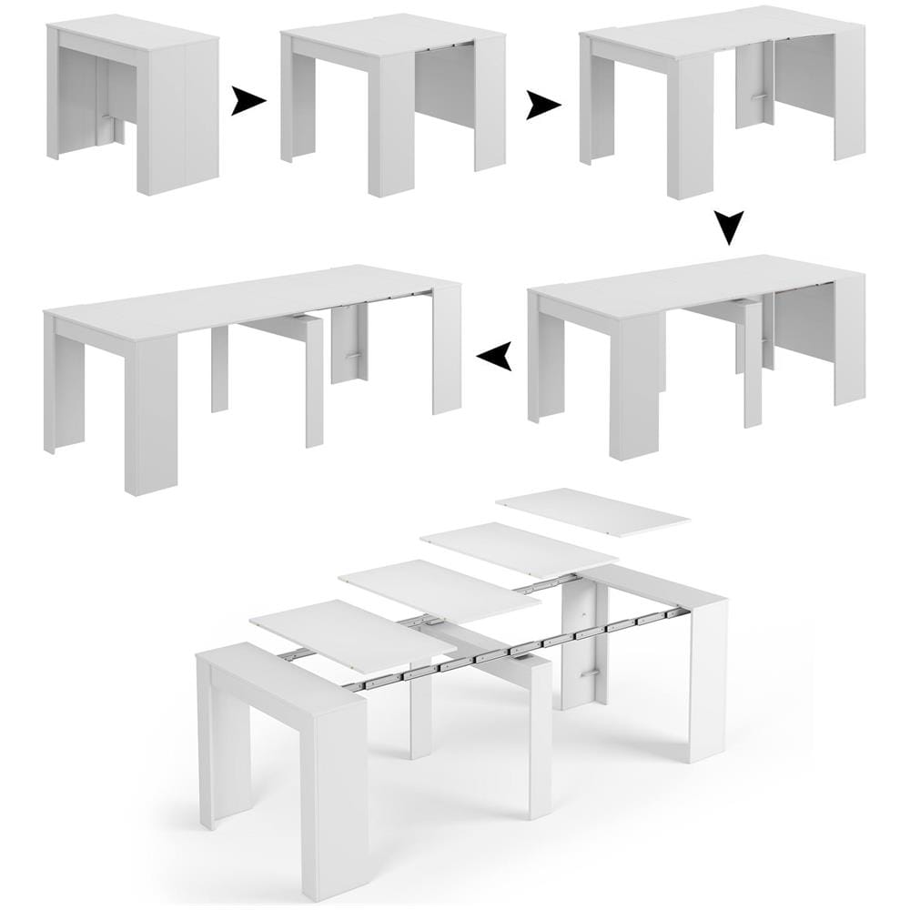 Consolle Compton, Tavolo Da Pranzo Allungabile, Tavolo Con Allunghe Multiuso Estensibile Fino A 10 Posti, 51/237x90h78 Cm, Bianco Lucido - Foto 1