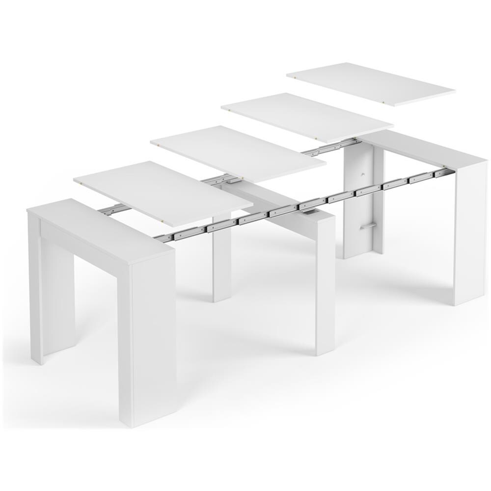 Consolle Compton, Tavolo Da Pranzo Allungabile, Tavolo Con Allunghe Multiuso Estensibile Fino A 10 Posti, 51/237x90h78 Cm, Bianco Lucido - Foto 2