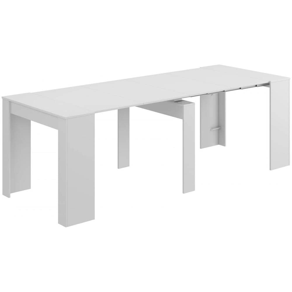 Consolle Compton, Tavolo Da Pranzo Allungabile, Tavolo Con Allunghe Multiuso Estensibile Fino A 10 Posti, 51/237x90h78 Cm, Bianco Lucido - Foto 4